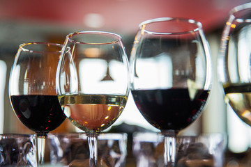 glasses with alcoholic drinks in a restaurant
