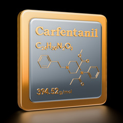 Carfentanil or carfentanyl. Icon, chemical formula, molecular structure. 3D rendering