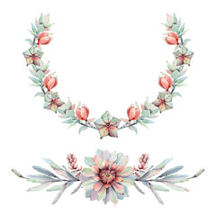 Watercolor succulents set in vintage style.
