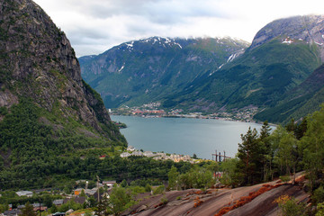 View of Tyssedal, a village in Odda municipality in Hordaland county, Norway.