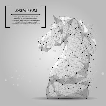 Abstract mash line and point chess horse. Vector business illustration. Polygonal low poly. 