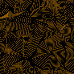 Seamless pattern. Ripples. Yellow on black. Isolated
