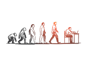 Evolution, businessman, programmer, primitive concept. Hand drawn isolated vector.