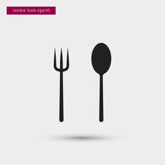 Spoon and fork icon. Simple food element illustration.