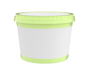 3D realistic render of White Food Plastic Tub Container For Dessert, Yogurt, Ice Cream, Sour Sream Or Snack. Ready For Your Design. Green lid. 