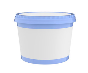 3D realistic render of White Food Plastic Tub Container For Dessert, Yogurt, Ice Cream, Sour Sream Or Snack. Ready For Your Design. Blue lid. 