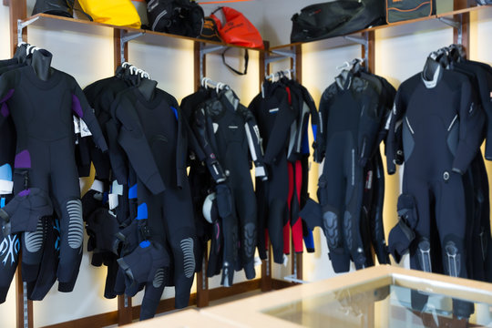 Picture of the costumes for diving in the store