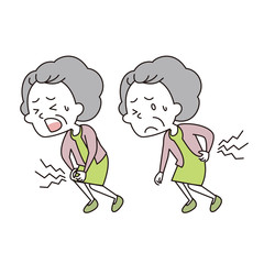 腰と膝を痛めた老いた女性