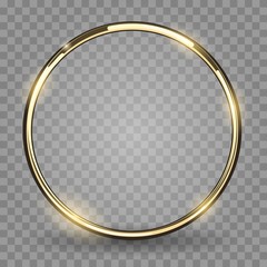 Gold ring. Golden metal circle, shiny metallica rounded frame isolated on transparent background - obrazy, fototapety, plakaty