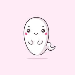 Obraz premium Cute kawaii ghost vector cartoon illustration