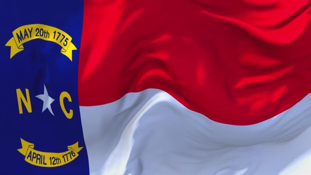 276. North Carolina Flag Waving in Wind Slow Motion Animation . 4K Realistic Fabric Texture Flag Smooth Blowing on a windy day Continuous Seamless Loop Background.