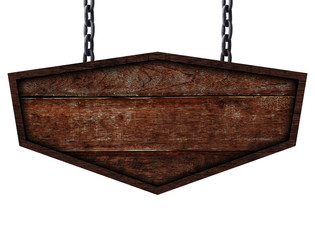 Wooden sign with chain isolated on white background. Objects clipping path for design work