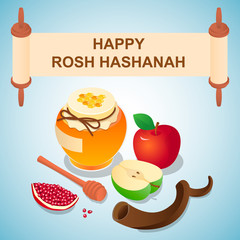 Sweet rosh hashanah concept background. Isometric of sweet rosh hashanah vector concept background for web design