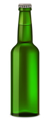 Green bottle of beer mockup. Realistic illustration of green bottle of beer vector mockup for web design isolated on white background