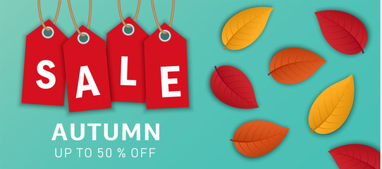 Autumn sale banner concept background. Realistic illustration of autumn sale banner vector concept background for web design