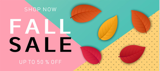 Autumn fall sale concept background. Realistic illustration of autumn fall sale vector concept background for web design