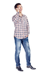 Man talking on phone full body