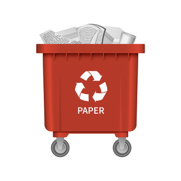Garbage paper container mockup. Realistic illustration of garbage paper container vector mockup for web design isolated on white background