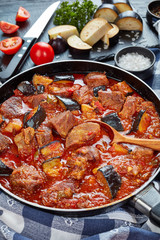 eggplant Beef Stew in a skillet