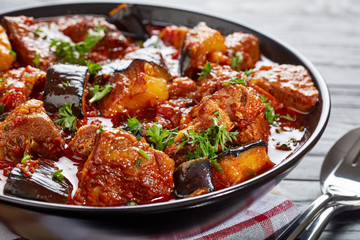 eggplant Beef Stew in a black bowl