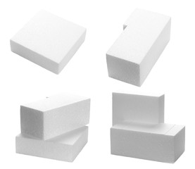 Set styrofoam cube isolated on white background, with clipping path