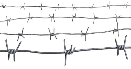 Set of various barbed wire isolated on white background with clipping path included