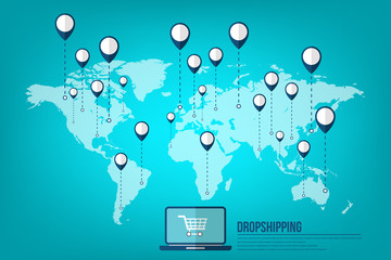 Drop shipping, online shopping, delivery service, goods cargo shipment concept . Vector