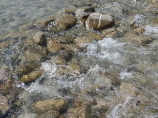 Water flowing through the rocks on the river
