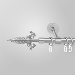 Metal curtain cornice and finials on the gray background. Metal ending for cornices.