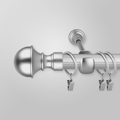 Metal curtain cornice and finials on the gray background. Metal ending for cornices.