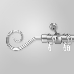 Metal curtain cornice and finials on the gray background. Metal ending for cornices.
