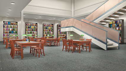 Reading hall interior. 3D illustration