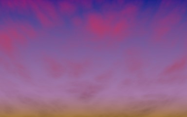 Cumulus pink clouds in the purple sky at sunset. Abstract group of clouds in the evening. 3D illustration