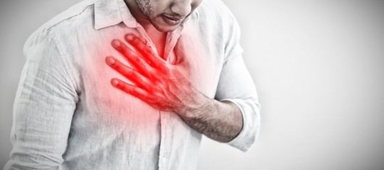 Composite image of casual young man with chest pain - Powered by Adobe