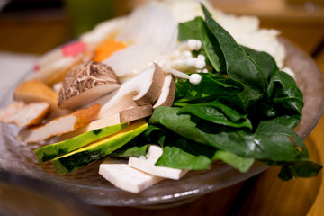 Close up of variety vegetable for sukiyaki set