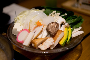 Close up of variety vegetable for sukiyaki set