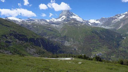 Fototapeta na wymiar Swiss Mountain Landscape From Moving Train