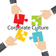 Puzzle, teamwork and unity and partnership. Vector illustration. Corporate culture business concept.