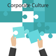Puzzle, teamwork and unity and partnership. Vector illustration. Corporate culture business concept.