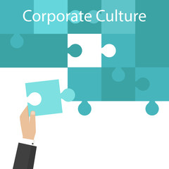 Puzzle, teamwork and unity and partnership. Vector illustration. Corporate culture business concept.
