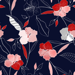 Vintage background. Wallpaper. Blooming realistic isolated flowers. Hand drawn. Vector illustration.Blossom floral seamless pattern. © Julia