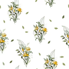 Zelfklevend Fotobehang Vintage background. Wallpaper.  Hand drawn. Vector illustration. Blooming  Flowers. Realistic isolated seamless flower pattern. © Yuliia