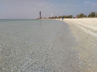 Panorama of the island Dzharylgach in the area of lighthouses