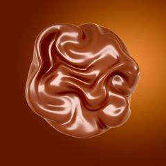 A splash of chocolate on a brown background. 3d illustration, 3d rendering.