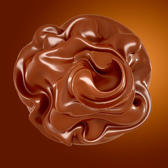 A splash of chocolate on a brown background. 3d illustration, 3d rendering.
