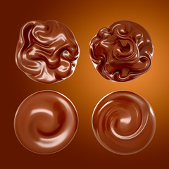 A splash of chocolate on a brown background. 3d illustration, 3d rendering.