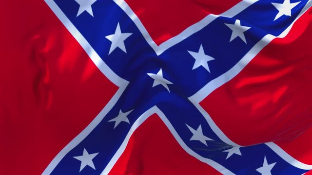 283. Confederate Battle Flag Waving in Wind Slow Motion Animation . 4K Realistic Fabric Texture Flag Smooth Blowing on a windy day Continuous Seamless Loop Background.