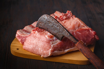 Raw pork steak. Ingredients for cooking meat