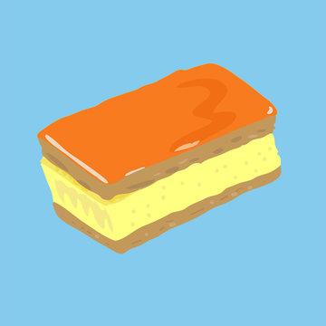 Dutch pastry, called Tompouce or Tompoes, with puff pastry, custard and orange icing. Eeaten on King's Day, when the king's birthday is celebrated.