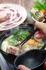 botan nabe, wild boar hot pot, japanese food